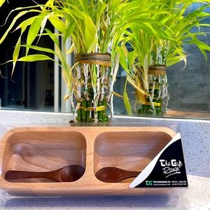 NIB Double Serving Dish With Spoons